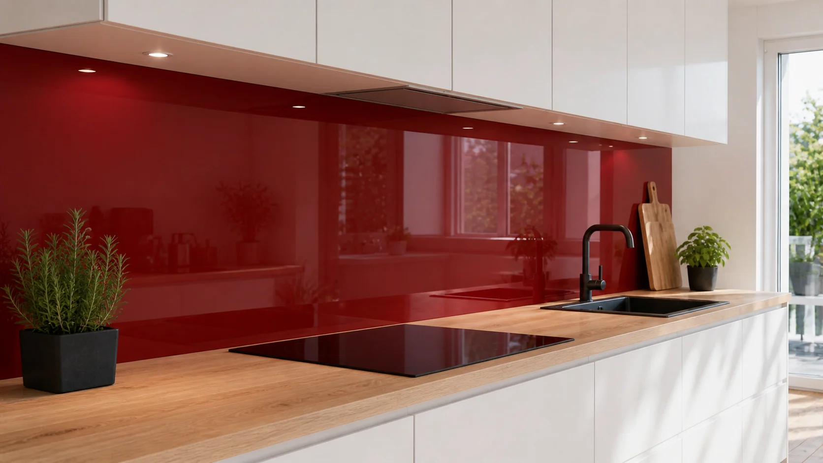 Farbige PLEXIGLAS®-Küchenrückwand als gestalterischer Akzent