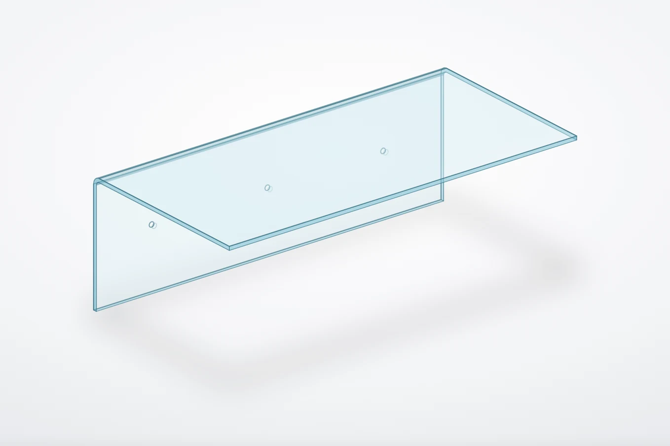Winkel aus PLEXIGLAS® XT farblos nach Maß mit drei Bohrungen im Schenkel, aus einem Stück gekantet
